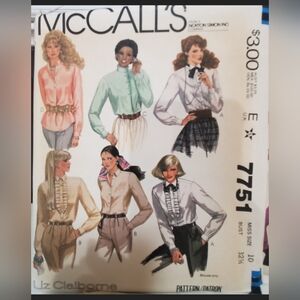 Vintage McCall's 7751 80s Blouse Sewing Pattern